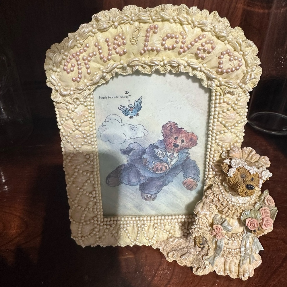 Cream Photo Frame with Bear Accent